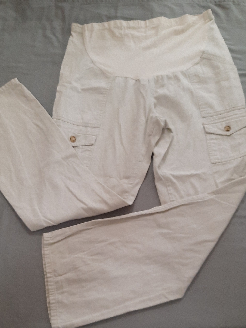 duo Maternity Cream Casual Pants with Neutral Stitching - Size 8